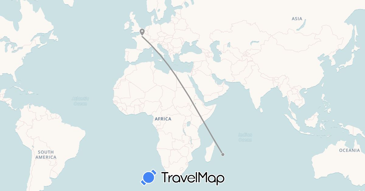 TravelMap itinerary: plane in France, Réunion (Africa, Europe)